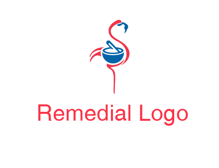 flamingo holding pestle mortar logo icon