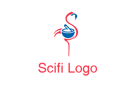 flamingo holding pestle mortar logo icon