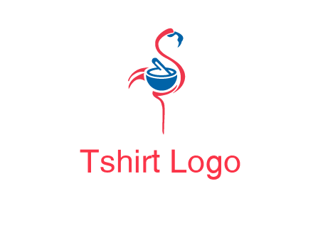 flamingo holding pestle mortar logo icon