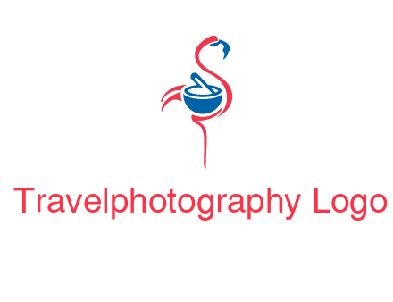 flamingo holding pestle mortar logo icon