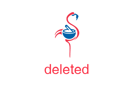 flamingo holding pestle mortar logo icon