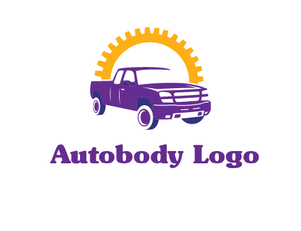 pickup truck logo with cogwheel gears icon