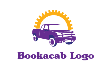 pickup truck logo with cogwheel gears icon