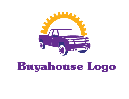 pickup truck logo with cogwheel gears icon