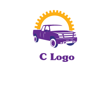 pickup truck logo with cogwheel gears icon