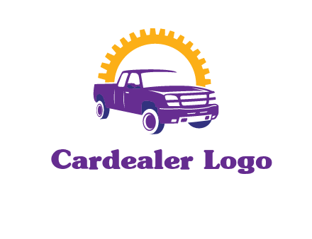 pickup truck logo with cogwheel gears icon