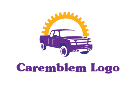 pickup truck logo with cogwheel gears icon