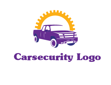 pickup truck logo with cogwheel gears icon