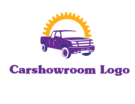 pickup truck logo with cogwheel gears icon