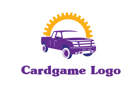 pickup truck logo with cogwheel gears icon