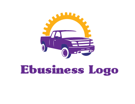 pickup truck logo with cogwheel gears icon