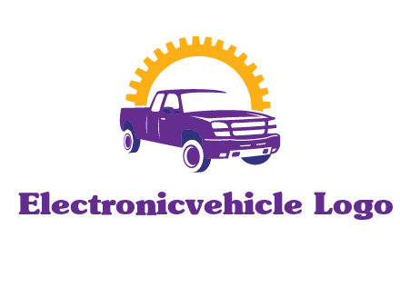 pickup truck logo with cogwheel gears icon