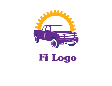 pickup truck logo with cogwheel gears icon