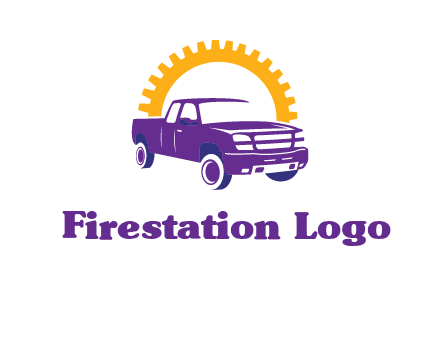 pickup truck logo with cogwheel gears icon