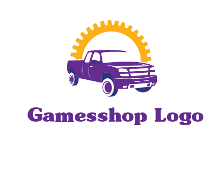 pickup truck logo with cogwheel gears icon