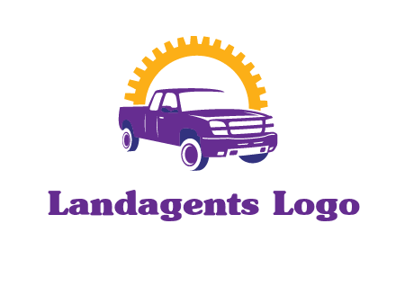 pickup truck logo with cogwheel gears icon