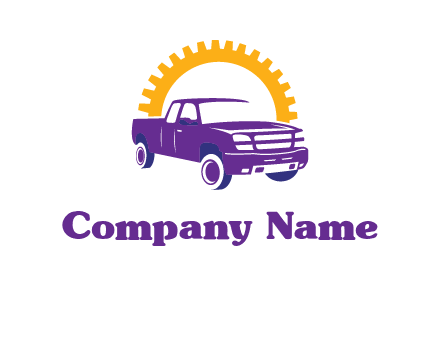 pickup truck logo with cogwheel gears icon