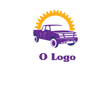 pickup truck logo with cogwheel gears icon