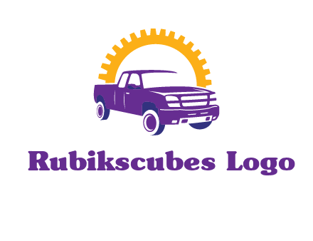 pickup truck logo with cogwheel gears icon