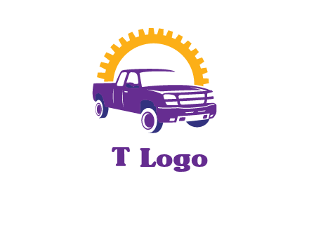 pickup truck logo with cogwheel gears icon