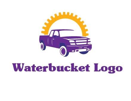 pickup truck logo with cogwheel gears icon