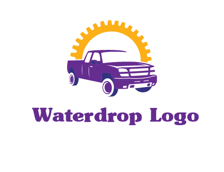 pickup truck logo with cogwheel gears icon