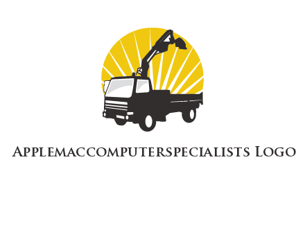 sun with mobile crane in truck logo