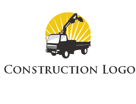 sun with mobile crane in truck logo