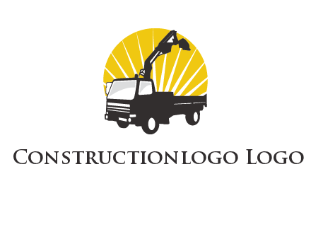 sun with mobile crane in truck logo