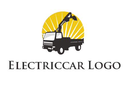 sun with mobile crane in truck logo