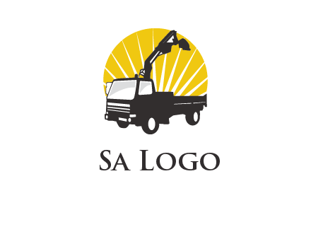 sun with mobile crane in truck logo