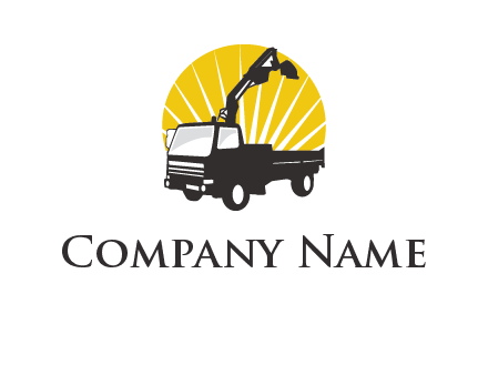 sun with mobile crane in truck logo