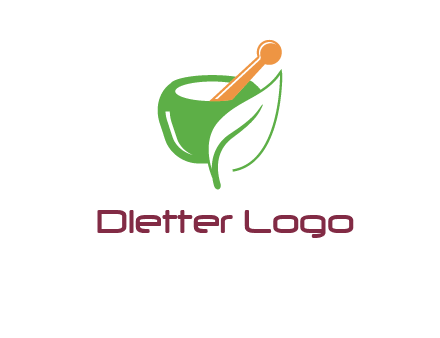 pestle and mortar with leaf pharmacy logo