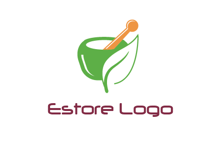 pestle and mortar with leaf pharmacy logo