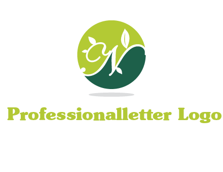 leaves growing on letter N in a round logo