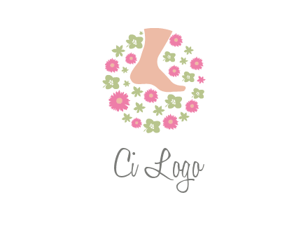 flowers and foot in circle spa logo