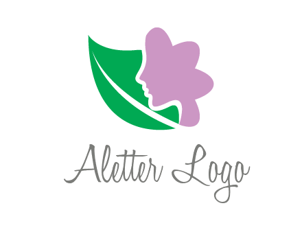 leave and woman head as flower logo icon