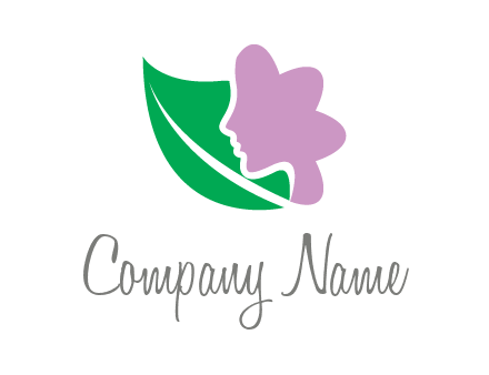 leave and woman head as flower logo icon