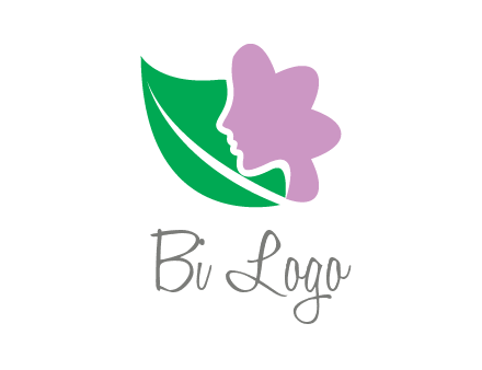 leave and woman head as flower logo icon