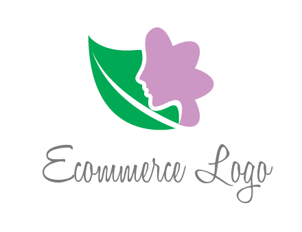 leave and woman head as flower logo icon