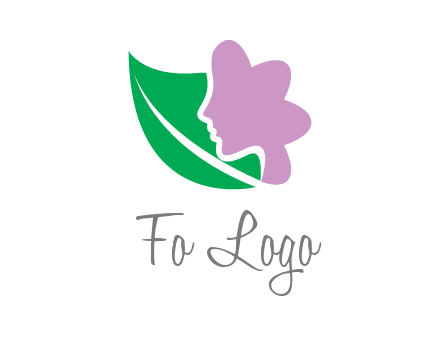 leave and woman head as flower logo icon