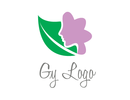 leave and woman head as flower logo icon