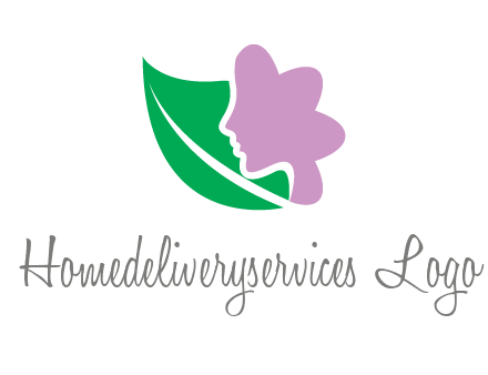 leave and woman head as flower logo icon