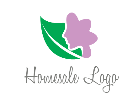 leave and woman head as flower logo icon