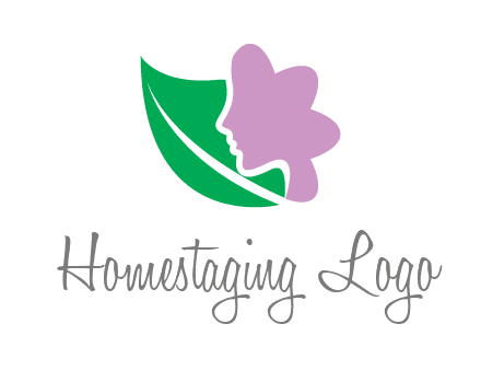 leave and woman head as flower logo icon