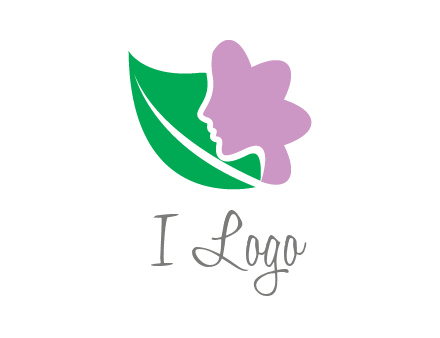 leave and woman head as flower logo icon