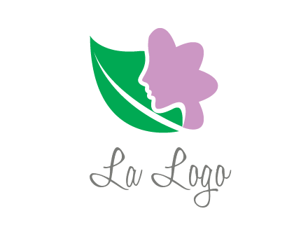 leave and woman head as flower logo icon