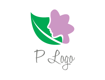 leave and woman head as flower logo icon