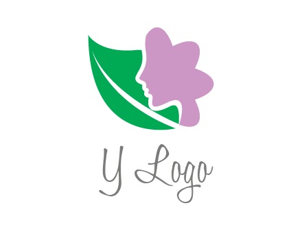 leave and woman head as flower logo icon