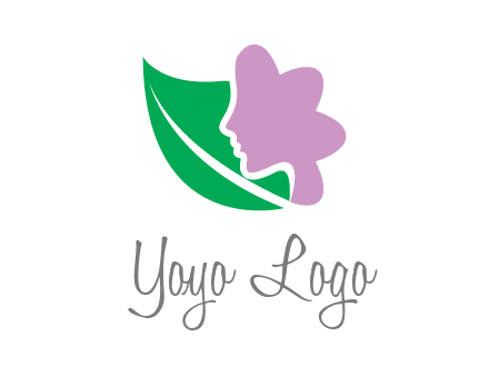 leave and woman head as flower logo icon